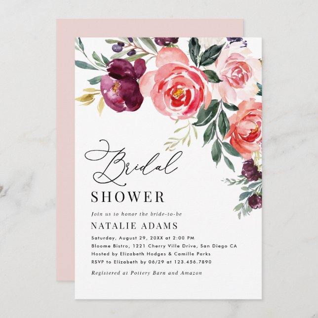 Invitación Floral Bridal Shower (Anverso / Reverso)