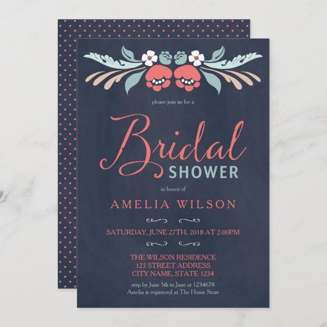 Invitación Floral Bridal Shower (Anverso / Reverso)