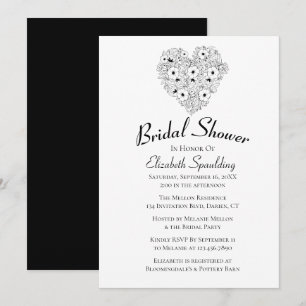 Invitación Floral Bridal Shower Anemones Flores Blancas Negra