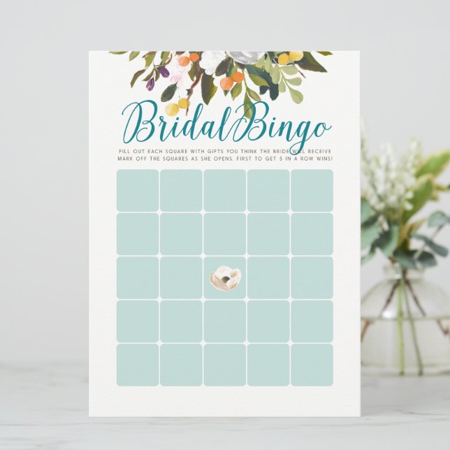 Invitación Floral Bridal Shower Bingo Cards Robins Huevo Azul (Anverso de pie)