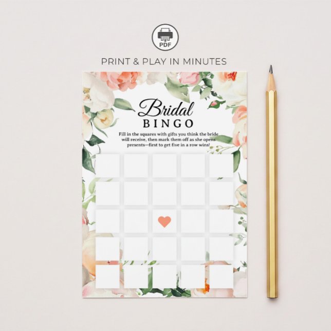 Invitación Floral Bridal Shower Bingo Game Printable (Subido por el creador)