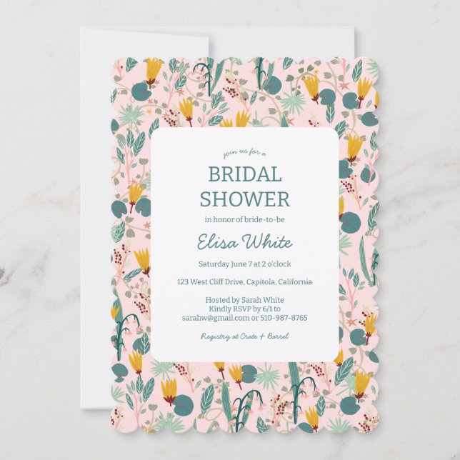 Invitación Floral Bridal Shower Cute Spring Garden PERSONALIZ (Anverso)