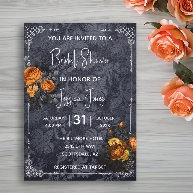 Invitación Floral Bridal Shower Halloween Orange Rose (Subido por el creador)