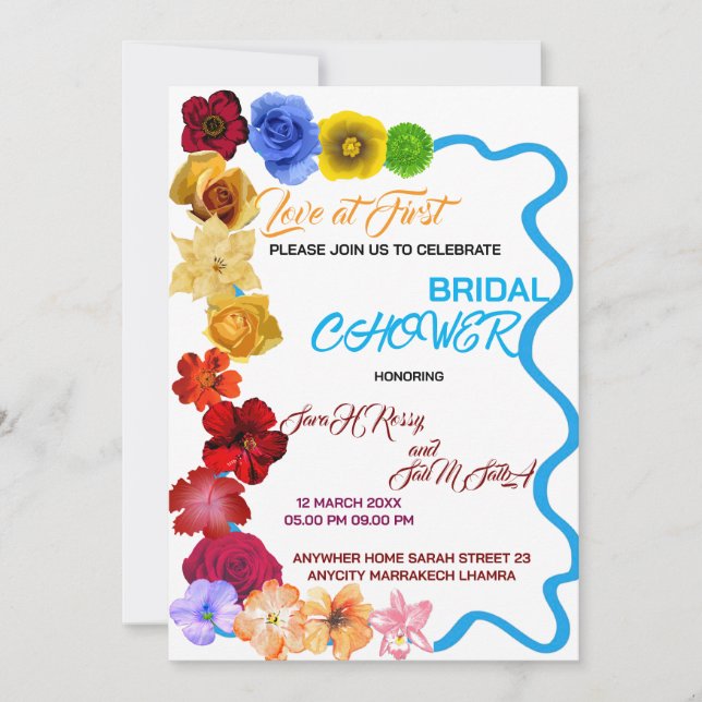 Invitación Floral Bridal Shower Invitation, Wildflower Bridal (Anverso)