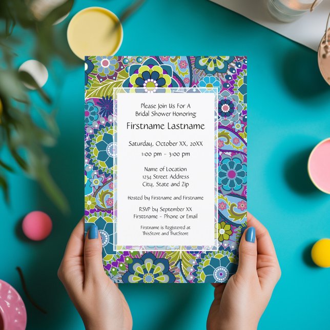 Invitación Floral Bridal Shower o Engagement Party (Bridal Shower Invitation - Funky Floral)
