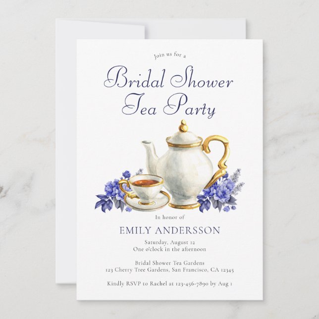 Invitación Floral Bridal Shower Tea Fiesta (Anverso)