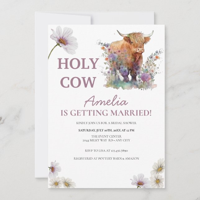 Invitación Floral Bridal Shower | Vaca Santa | Invitati occid (Anverso)