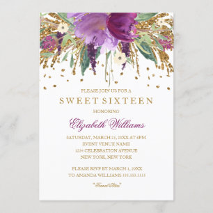 Invitación Floral Brillante de Amatista para Sweet