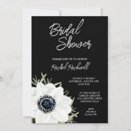 Invitación Floral Brillante de Anemones Blancos Negros