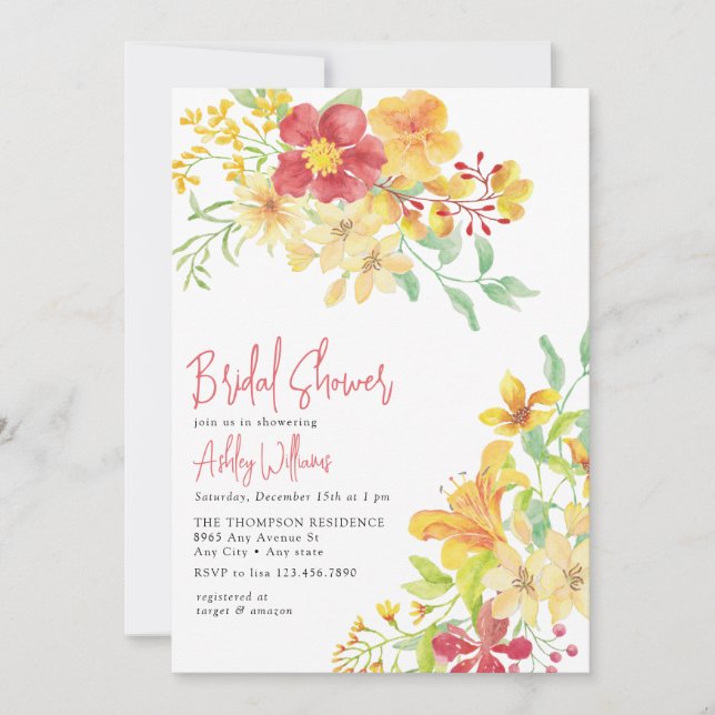 Invitación Floral brillante elegante | Moda Bridal Shower (Anverso)