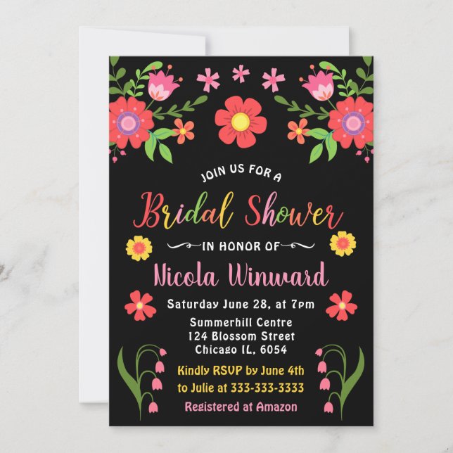 Invitación Floral brillante mexicana Fiesta Bridal Shower (Anverso)