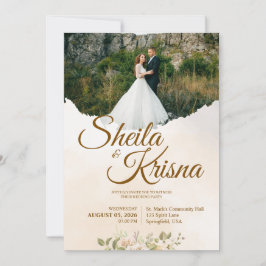 Invitación Floral Brown Pastel Elegance Wedding with Photo