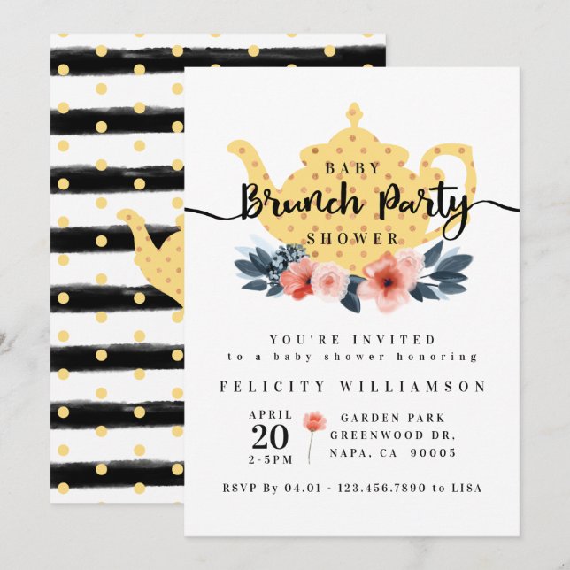 Invitación Floral Bunch Tea Fiesta Yellow Baby Shower (Anverso / Reverso)