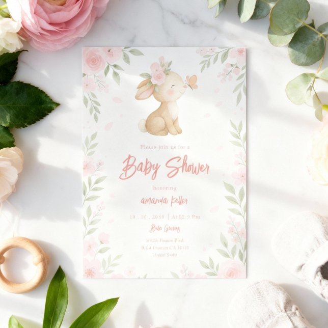 Invitación Floral Bunny Baby Shower (Subido por el creador)