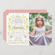 Floral Bunny Chica rosa foto primera comunión sagr