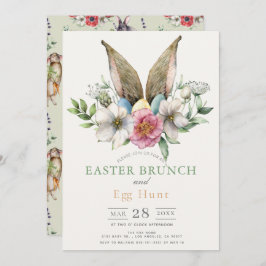 Invitación Floral Bunny Ear Easter Brunch & Egg Hunt
