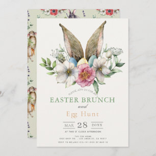 Invitación Floral Bunny Ear Easter Brunch & Egg Hunt