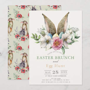 Invitación Floral Bunny Ear Easter Brunch & Egg Hunt