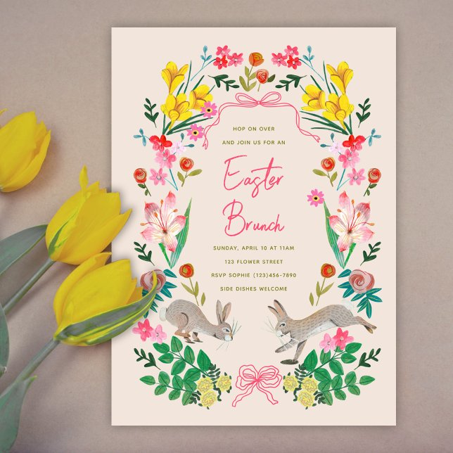 Invitación Floral Bunny Easter Brunch Spring Garden Party  (Floral Bunny Easter Brunch Spring Garden Party Card Invitation)