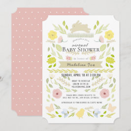 Invitación Floral Bunny Foliage Pink Virtual Baby Shower