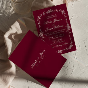 Invitación Floral Burgundy Elegante Dinero Antiguo Herbal Bod