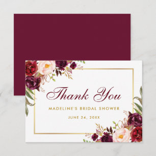 Invitación Floral Burgundy Gold Bridal Shower Gracias SB