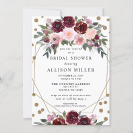 Invitación Floral Burgundy Gold Geometric Bridal Shower