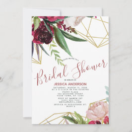 Invitación Floral Burgundy Gold Geometric Bridal Shower