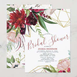 Invitación Floral Burgundy Gold Geometric Bridal Shower