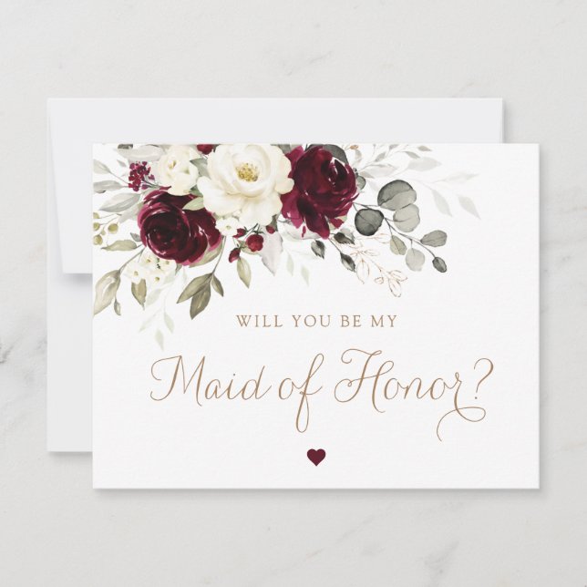 Invitación Floral Burgundy Gold Greeneration Maid of Honor Ca (Anverso)