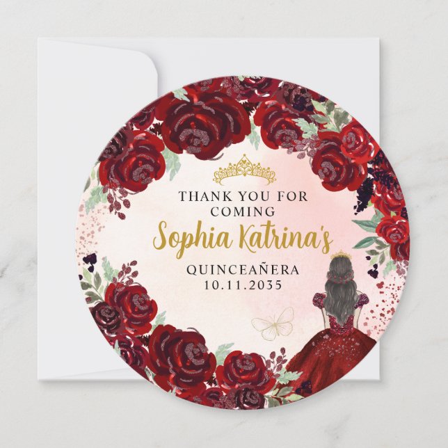 Invitación Floral Burgundy Gold Quinceanera Cumpleaños Gracia (Anverso)