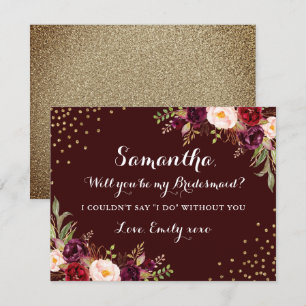 Invitación Floral Burgundy Gold Serás Mi Novia