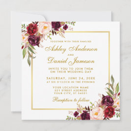 Invitación Floral Burgundy Gold Wedding Invite Card G