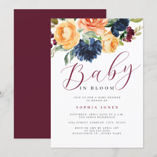 Invitación Floral Burgundy Navy Bebe en Flor Baby Shower  