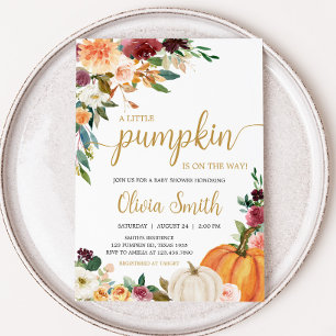 Invitación Floral Burgundy Pumpkin Baby Shower