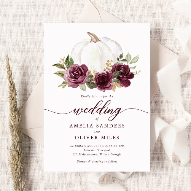 Invitación Floral Burgundy Pumpkin Boda de la vegetación de o (Subido por el creador)