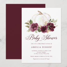 Invitación Floral Burgundy Pumpkin Gold Leaf Baby Shower