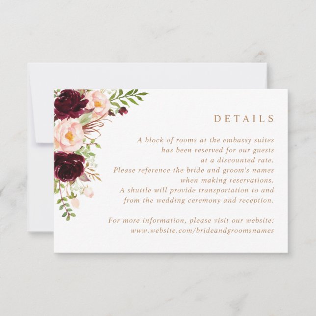 Invitación Floral Burgundy Rubor Greenery Boda Detalles (Anverso)