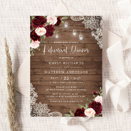 Invitación Floral Burgundy Rústico Madera Rústica Ensayo Cena