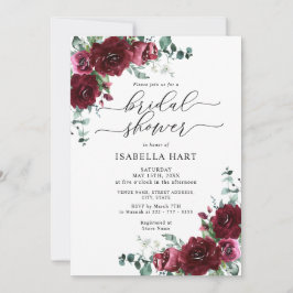 Invitación Floral Burgundy Watercolor Marsala Bridal Shower