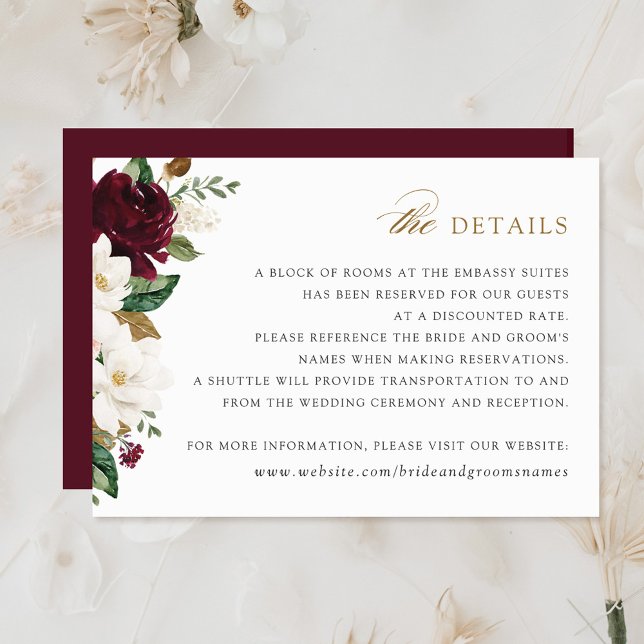 Invitación Floral Burgundy White Magnolia Detalles Insertar t (Subido por el creador)