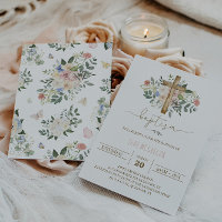 Floral Butterfly Baptism Invitation