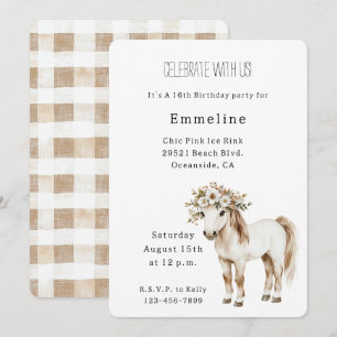 Invitación Floral Caballo Blanco Cumpleaños 16