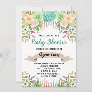 Invitación Floral Cactus Baby Shower