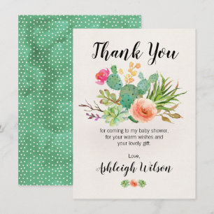 Invitación Floral Cactus Baby Shower Thk You Card