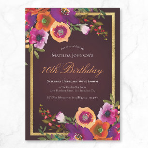 Invitación Floral Caída Borgoña 70 cumpleaños