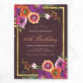 Invitación Floral Caída Borgoña 80 cumpleaños