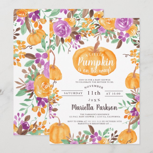 Invitación Floral Caída de calabaza acuática ducha de bebé (Anverso / Reverso)
