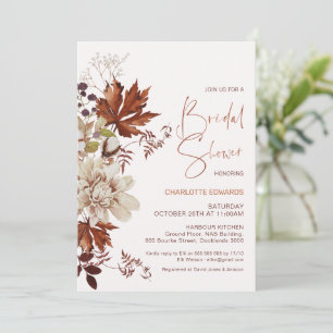 Invitación Floral caída de crema marrón en amor ducha de novi