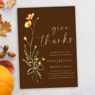 Invitación Floral Caída Rústica Cena de Acción de Gracias